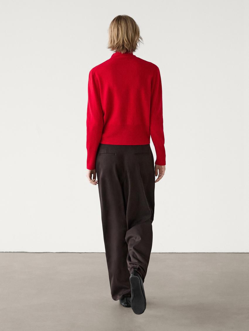 Massimo Dutti Wool Knit With Mock Turtleneck Women Cardigan Red | US-LM8179504