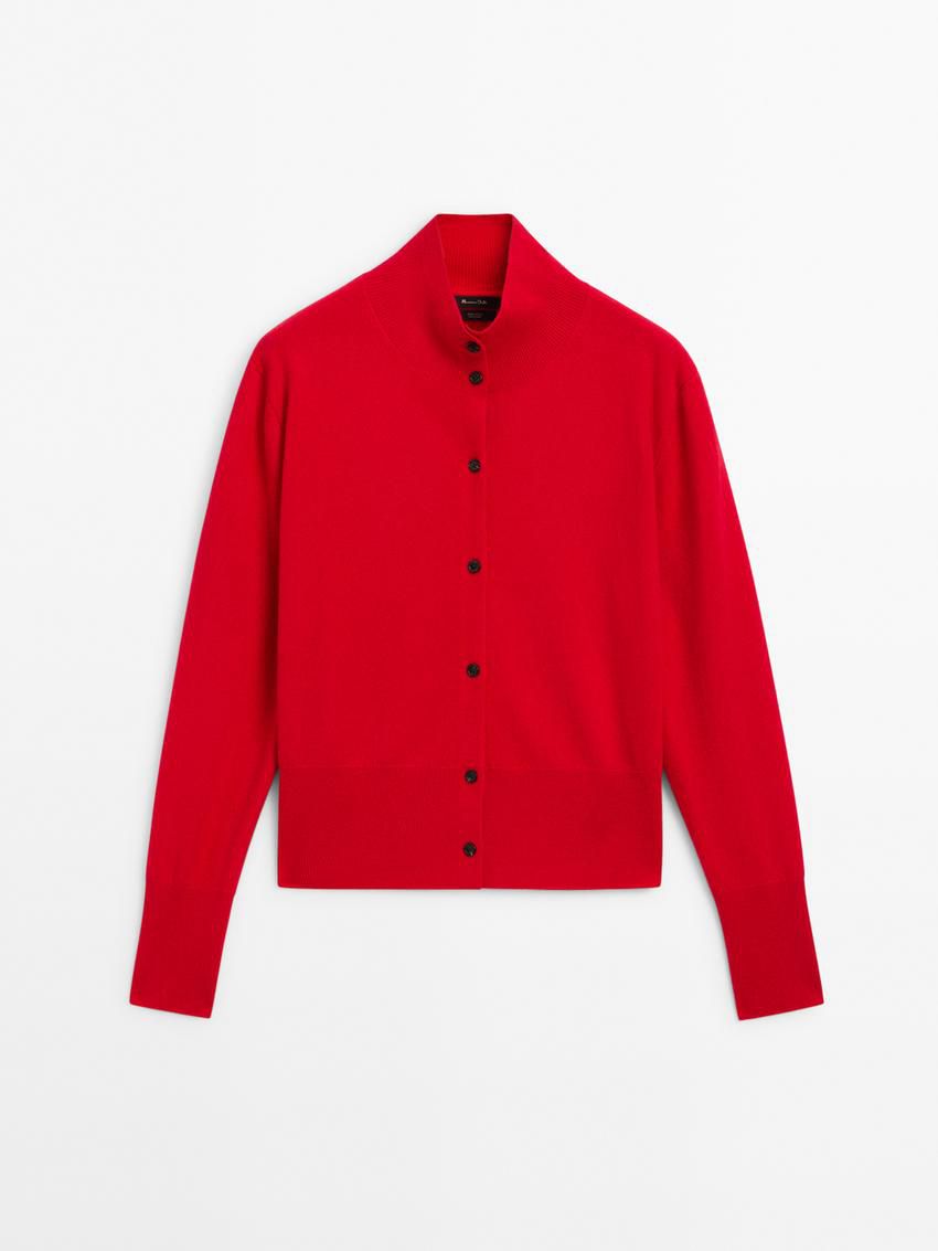 Massimo Dutti Wool Knit With Mock Turtleneck Women Cardigan Red | US-LM8179504