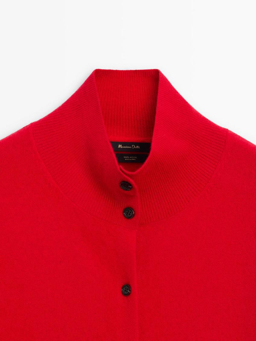 Massimo Dutti Wool Knit With Mock Turtleneck Women Cardigan Red | US-LM8179504