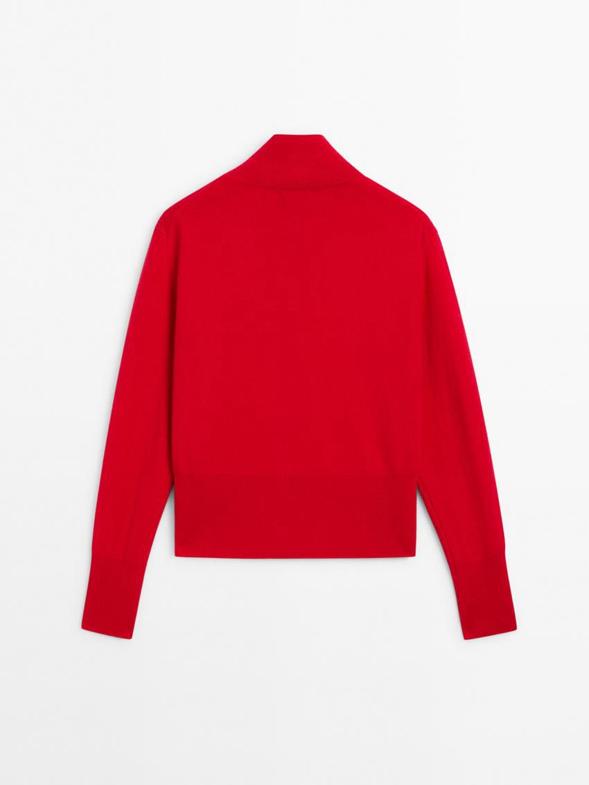 Massimo Dutti Wool Knit With Mock Turtleneck Women Cardigan Red | US-LM8179504