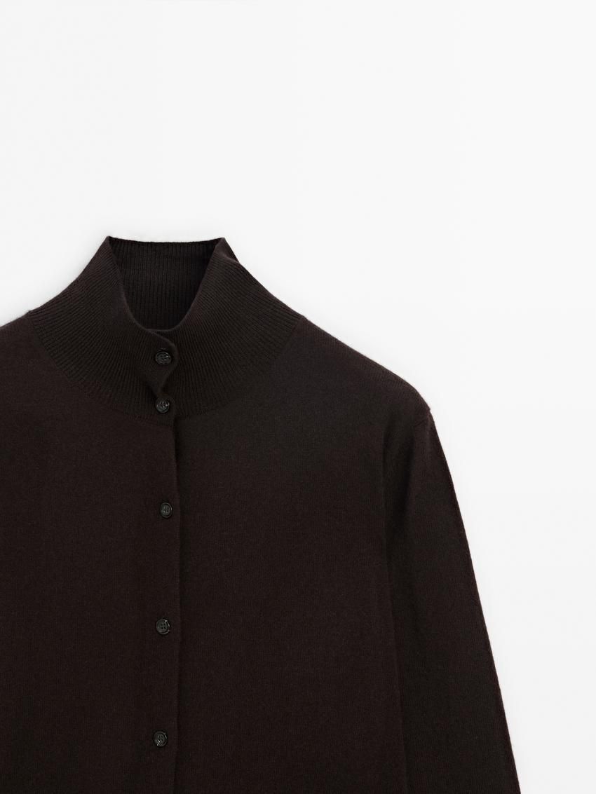Massimo Dutti Wool Knit With Mock Turtleneck Women Cardigan Dark Brown | US-YJ0813942