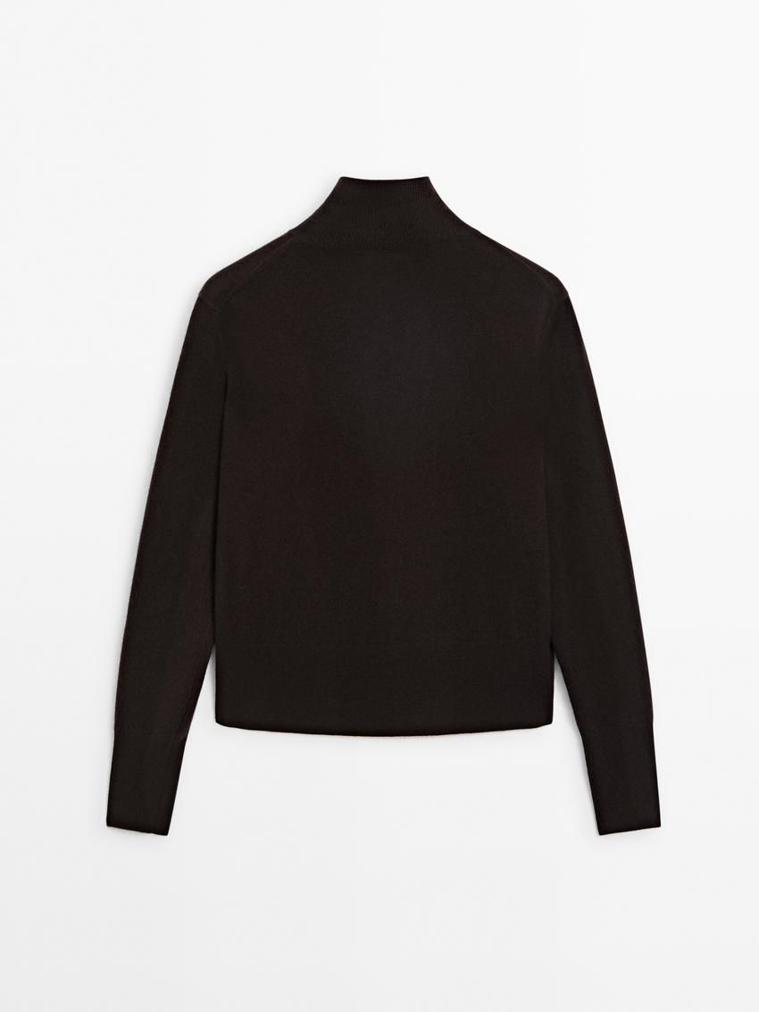 Massimo Dutti Wool Knit With Mock Turtleneck Women Cardigan Dark Brown | US-YJ0813942