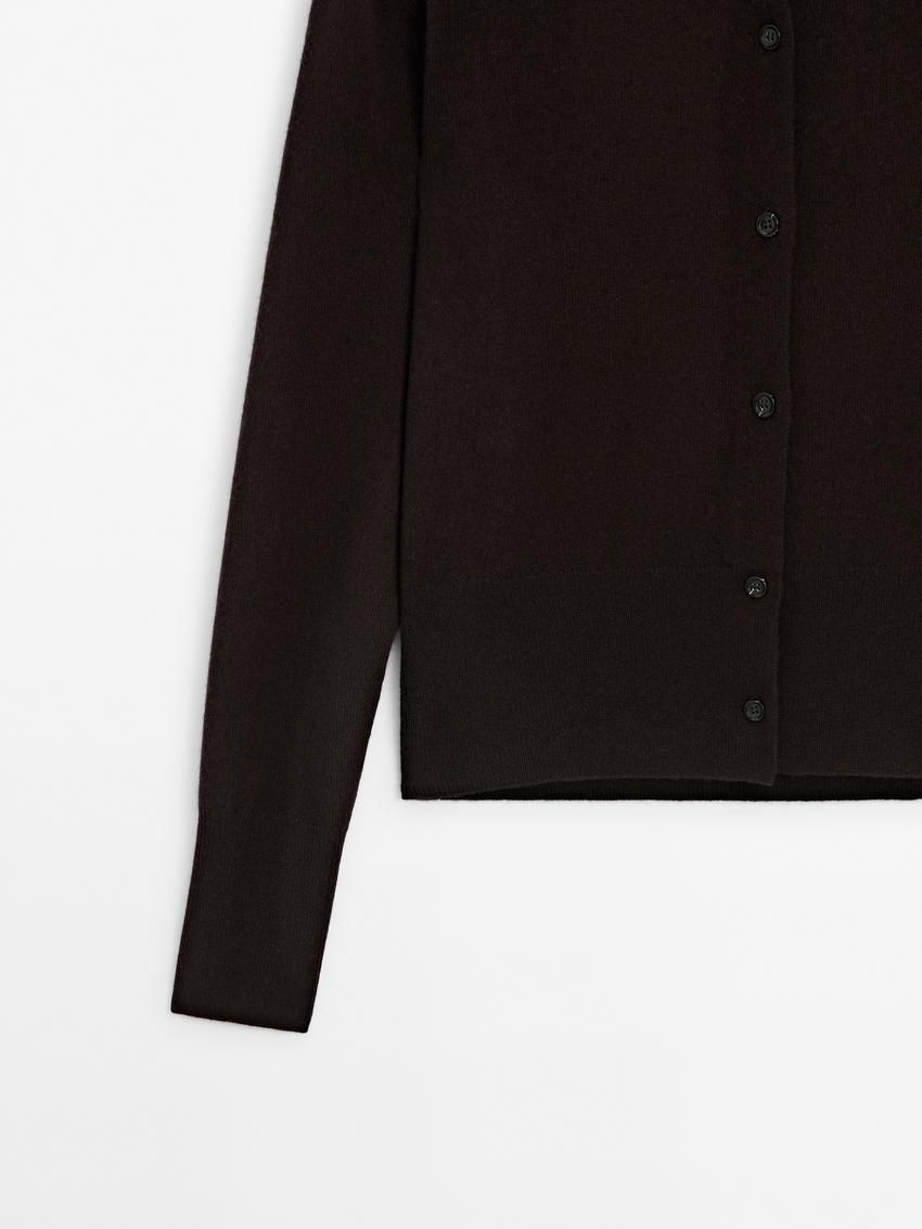 Massimo Dutti Wool Knit With Mock Turtleneck Women Cardigan Dark Brown | US-YJ0813942
