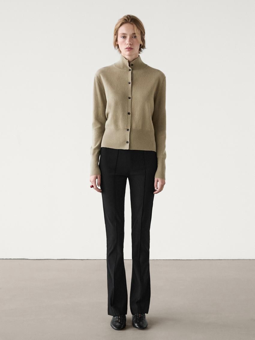 Massimo Dutti Wool Knit With Mock Turtleneck Women Cardigan Light Green | US-YS7308594