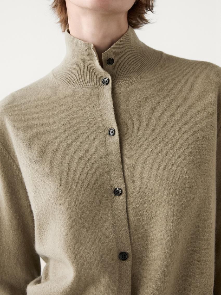 Massimo Dutti Wool Knit With Mock Turtleneck Women Cardigan Light Green | US-YS7308594