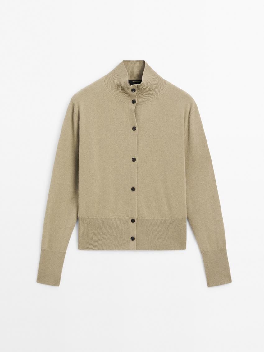 Massimo Dutti Wool Knit With Mock Turtleneck Women Cardigan Light Green | US-YS7308594