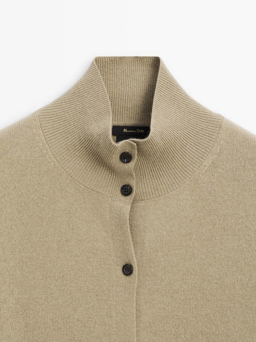 Massimo Dutti Wool Knit With Mock Turtleneck Women Cardigan Light Green | US-YS7308594