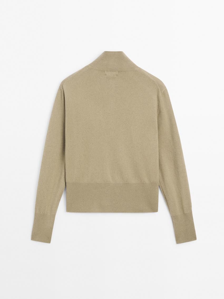 Massimo Dutti Wool Knit With Mock Turtleneck Women Cardigan Light Green | US-YS7308594