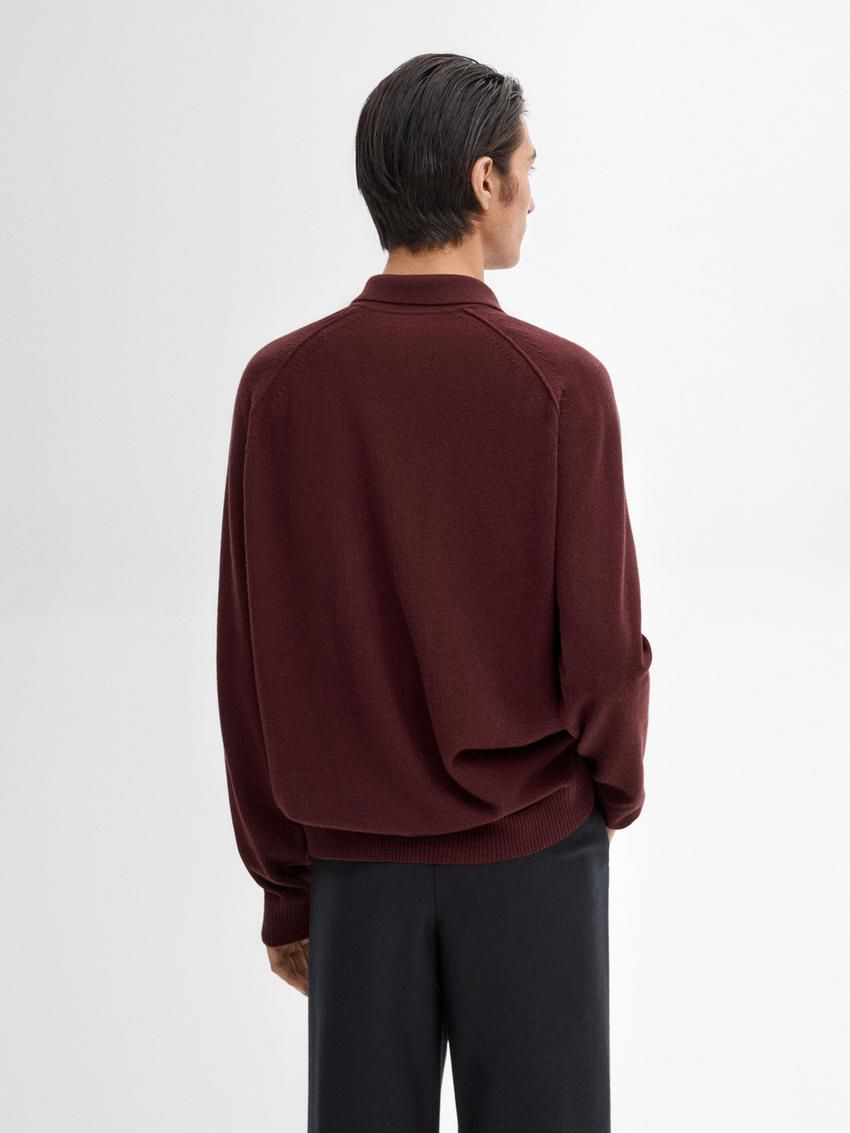 Massimo Dutti Wool Knit With Polo Collar Men Sweater Burgundy | US-FL9346802