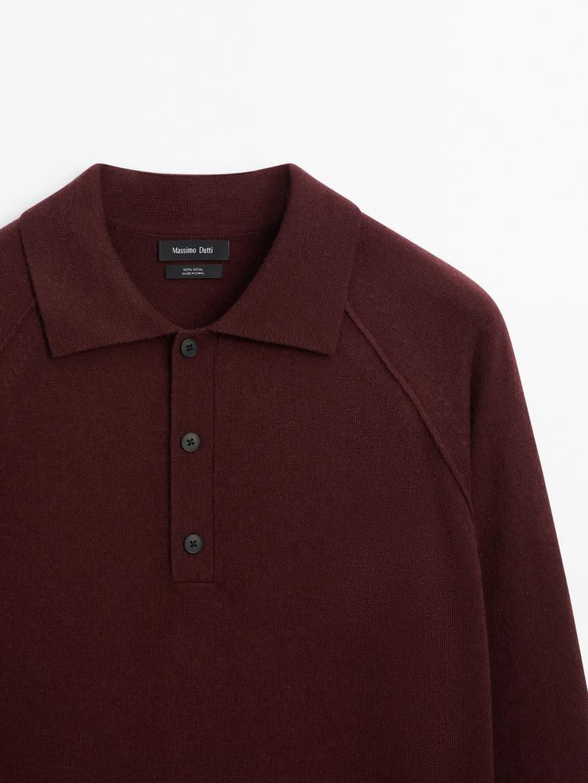 Massimo Dutti Wool Knit With Polo Collar Men Sweater Burgundy | US-FL9346802