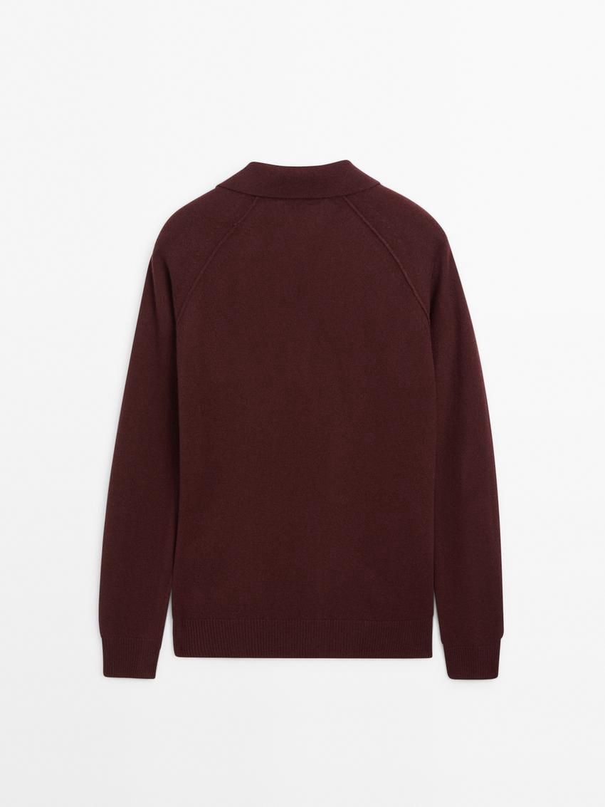 Massimo Dutti Wool Knit With Polo Collar Men Sweater Burgundy | US-FL9346802