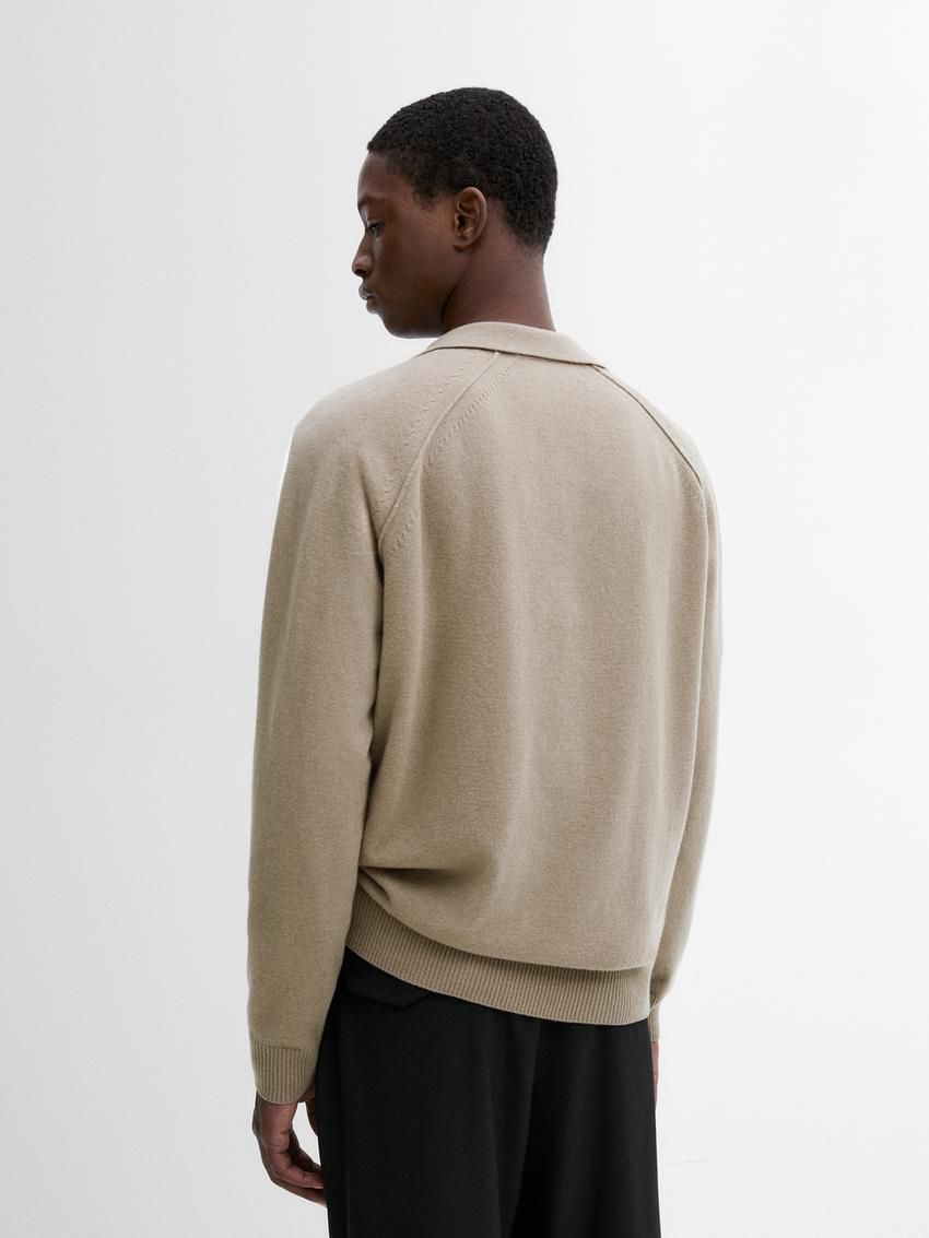 Massimo Dutti Wool Knit With Polo Collar Men Sweater Beige | US-YV9870365