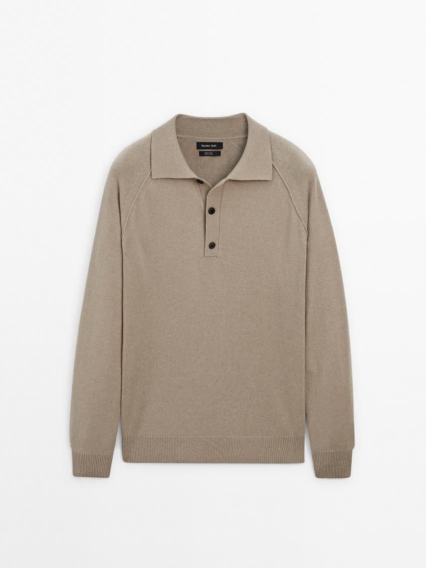 Massimo Dutti Wool Knit With Polo Collar Men Sweater Beige | US-YV9870365