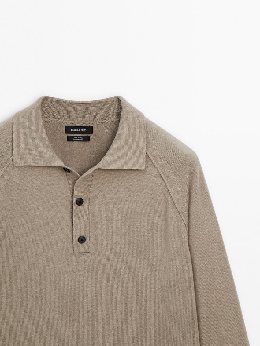 Massimo Dutti Wool Knit With Polo Collar Men Sweater Beige | US-YV9870365