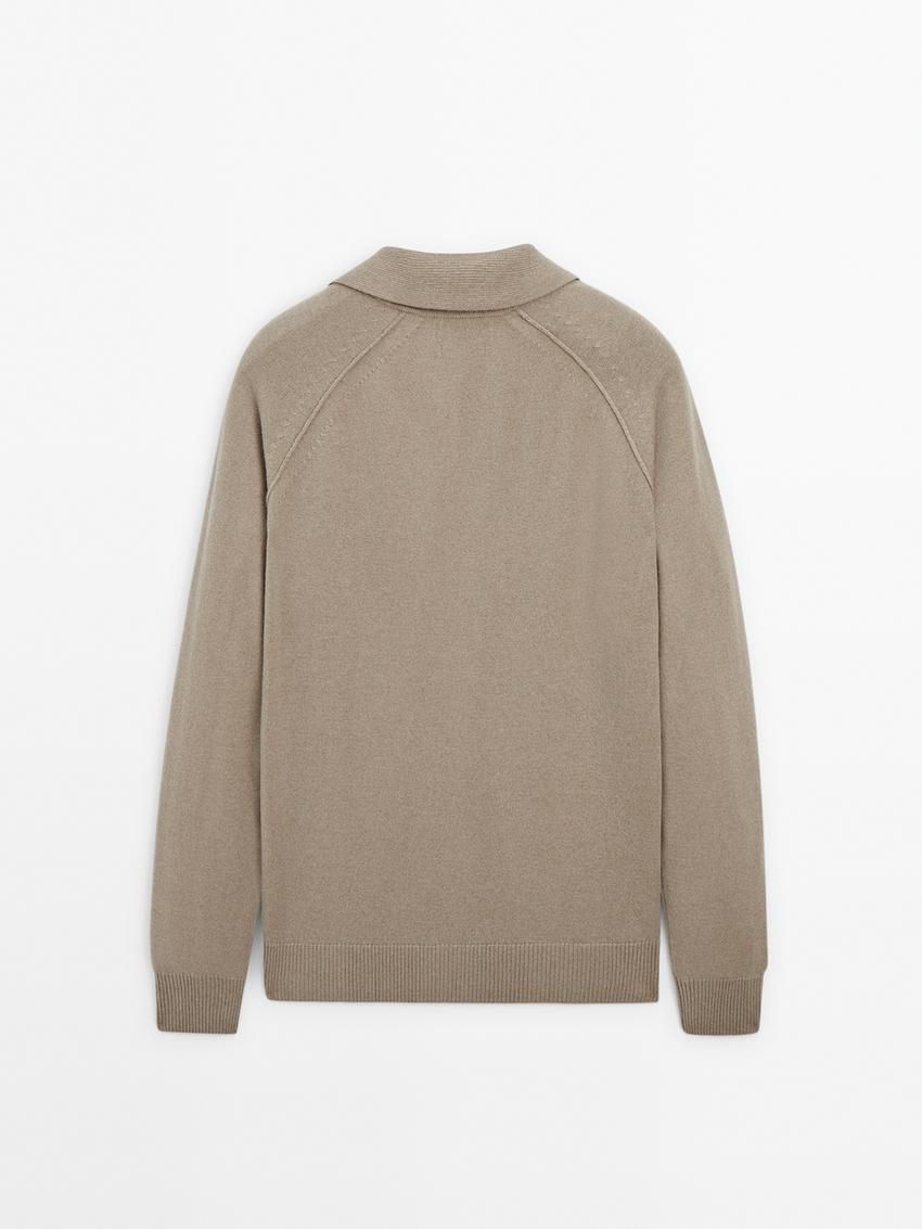 Massimo Dutti Wool Knit With Polo Collar Men Sweater Beige | US-YV9870365