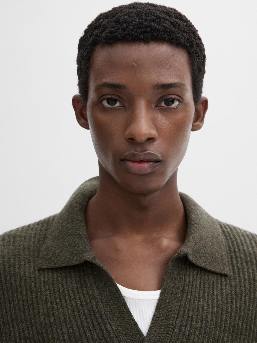 Massimo Dutti Wool Knit With Polo Collar Men Sweater Dark Green | US-DT8467130
