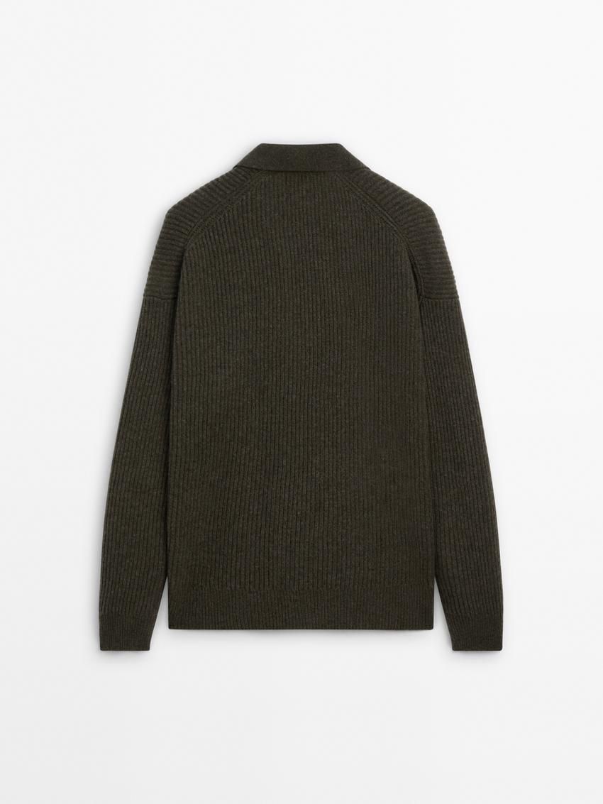 Massimo Dutti Wool Knit With Polo Collar Men Sweater Dark Green | US-DT8467130