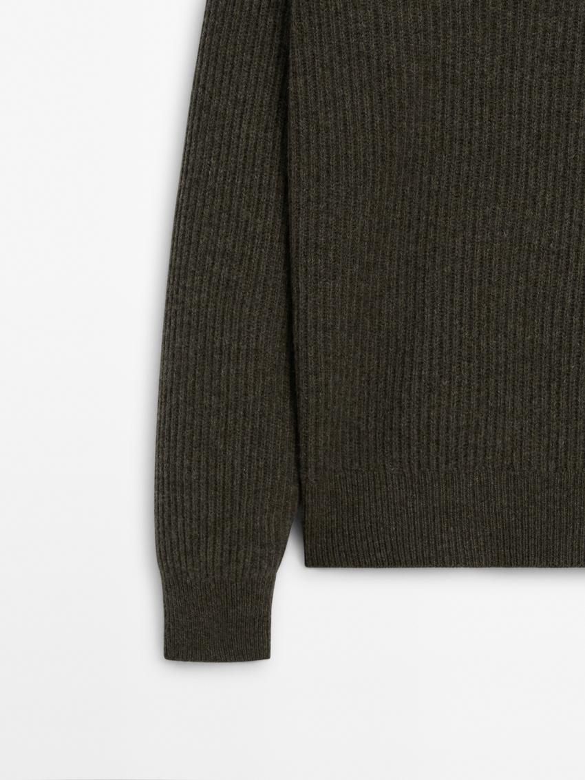 Massimo Dutti Wool Knit With Polo Collar Men Sweater Dark Green | US-DT8467130
