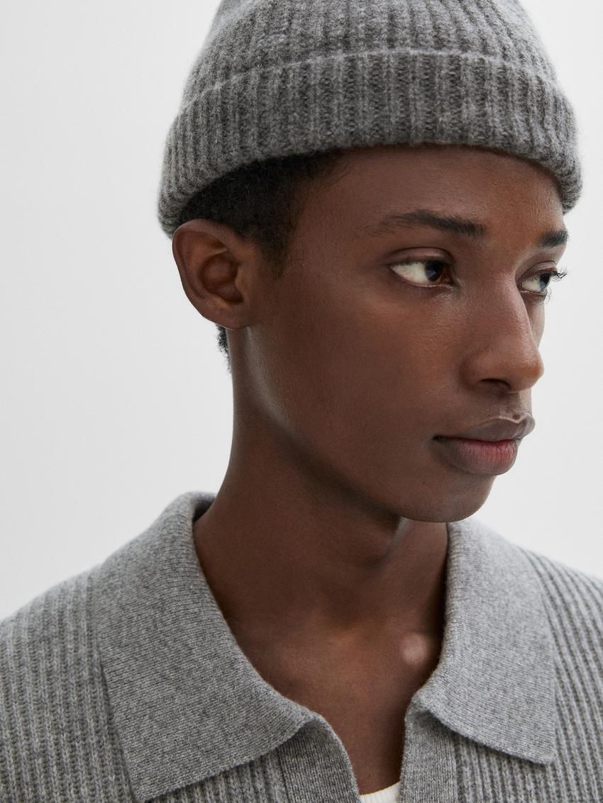 Massimo Dutti Wool Knit With Polo Collar Men Sweater Grey | US-QM1950374