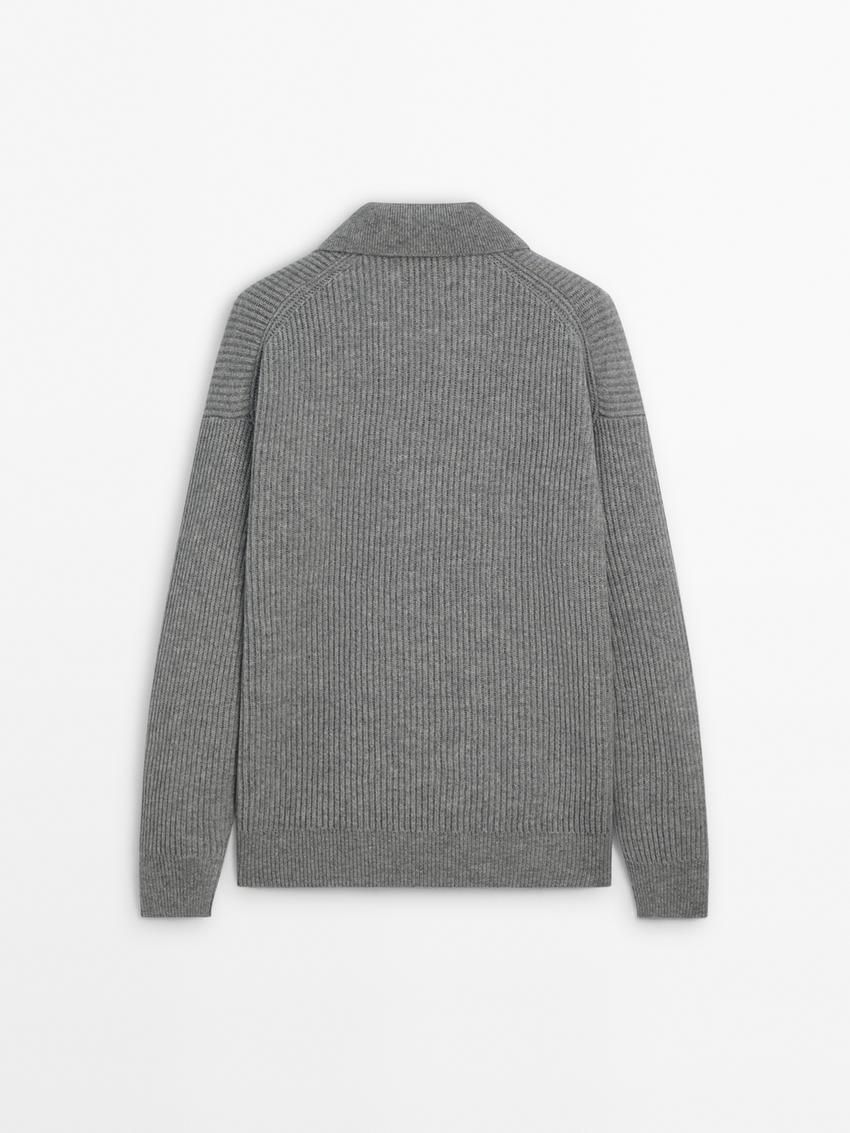 Massimo Dutti Wool Knit With Polo Collar Men Sweater Grey | US-QM1950374