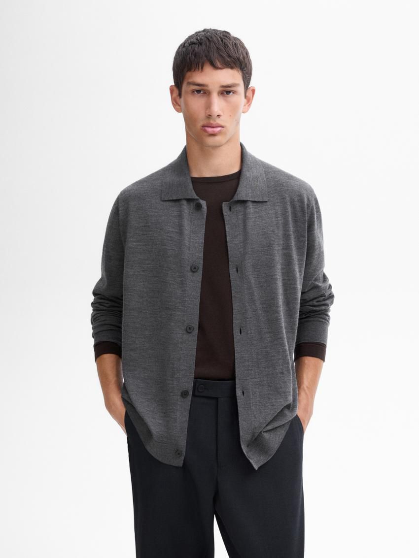 Massimo Dutti Wool Knit With Polo Men Cardigan Dark Grey | US-FR5390718