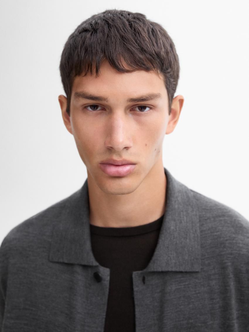 Massimo Dutti Wool Knit With Polo Men Cardigan Dark Grey | US-FR5390718