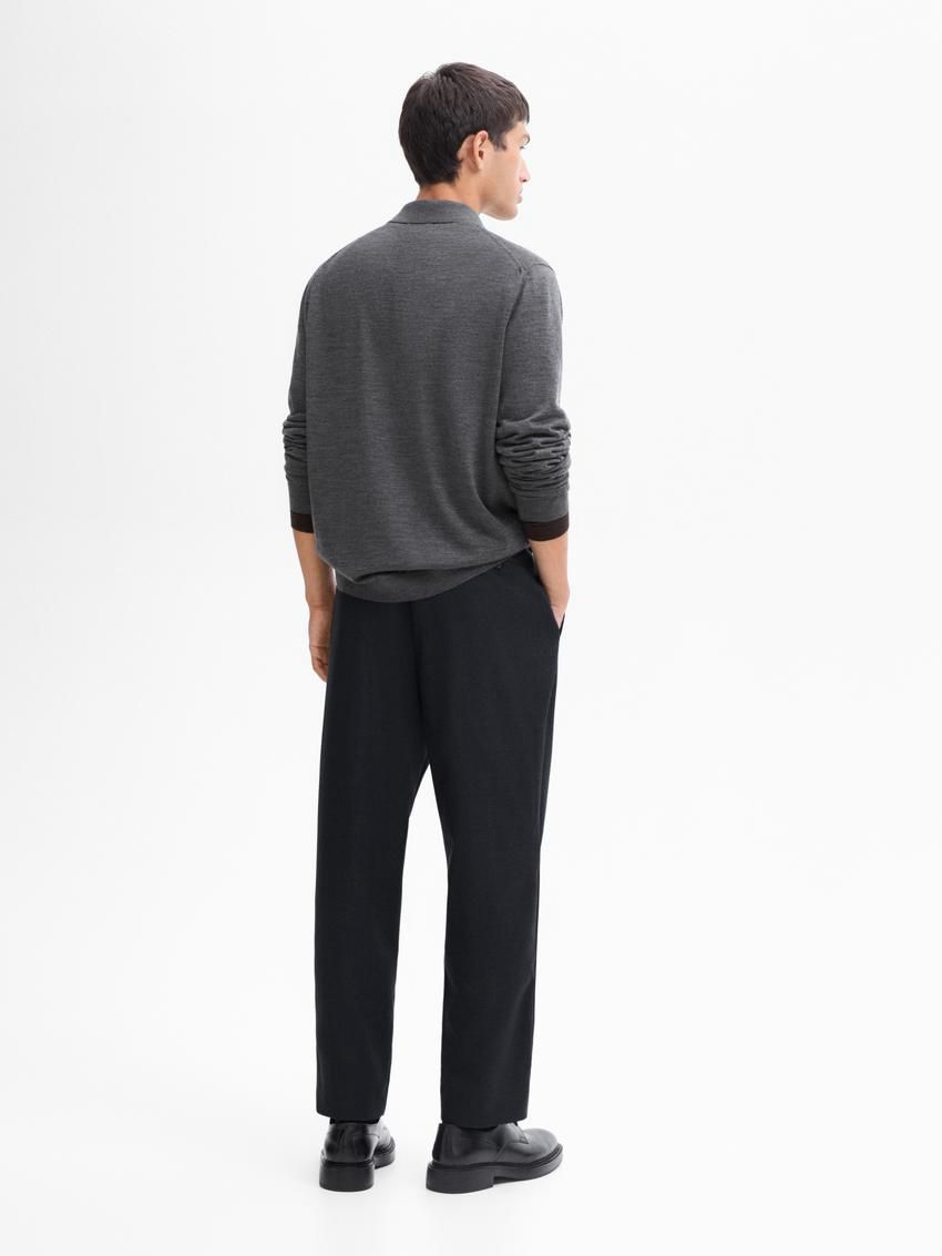 Massimo Dutti Wool Knit With Polo Men Cardigan Dark Grey | US-FR5390718