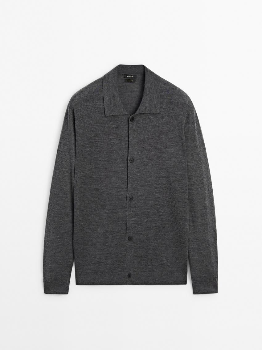 Massimo Dutti Wool Knit With Polo Men Cardigan Dark Grey | US-FR5390718