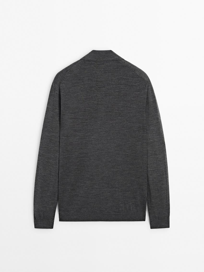 Massimo Dutti Wool Knit With Polo Men Cardigan Dark Grey | US-FR5390718