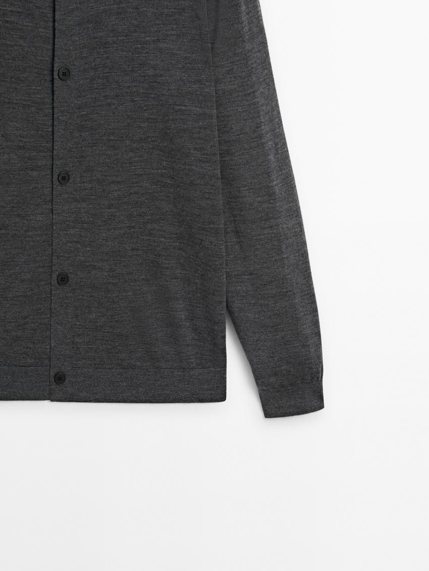 Massimo Dutti Wool Knit With Polo Men Cardigan Dark Grey | US-FR5390718