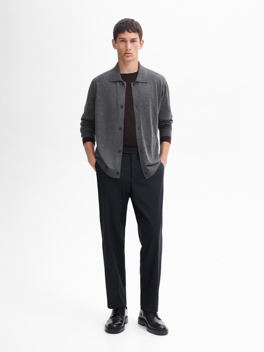 Massimo Dutti Wool Knit With Polo Men Cardigan Dark Grey | US-FR5390718
