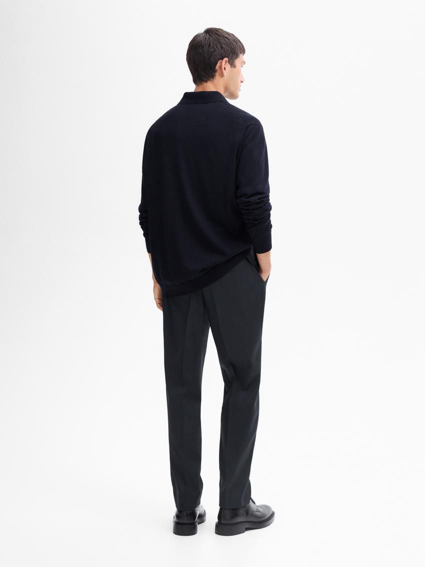 Massimo Dutti Wool Knit With Polo Men Cardigan Navy | US-JV6031428