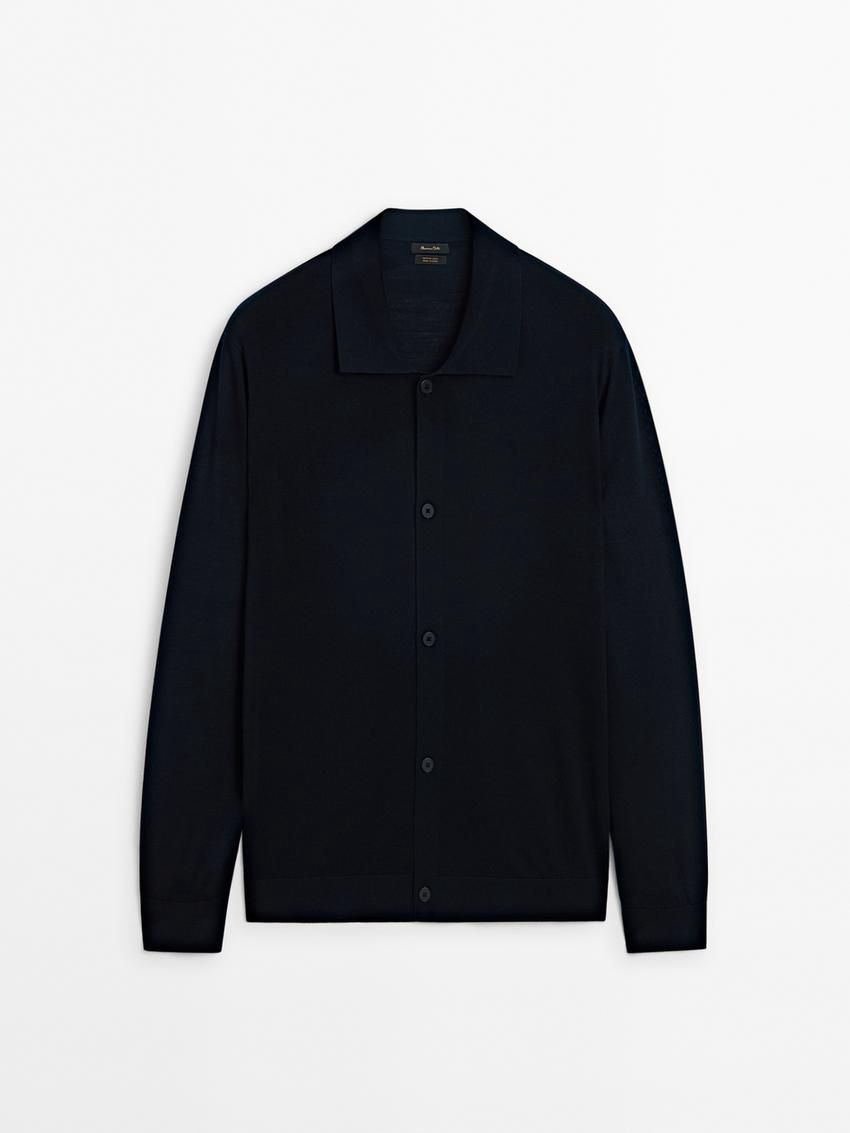 Massimo Dutti Wool Knit With Polo Men Cardigan Navy | US-JV6031428
