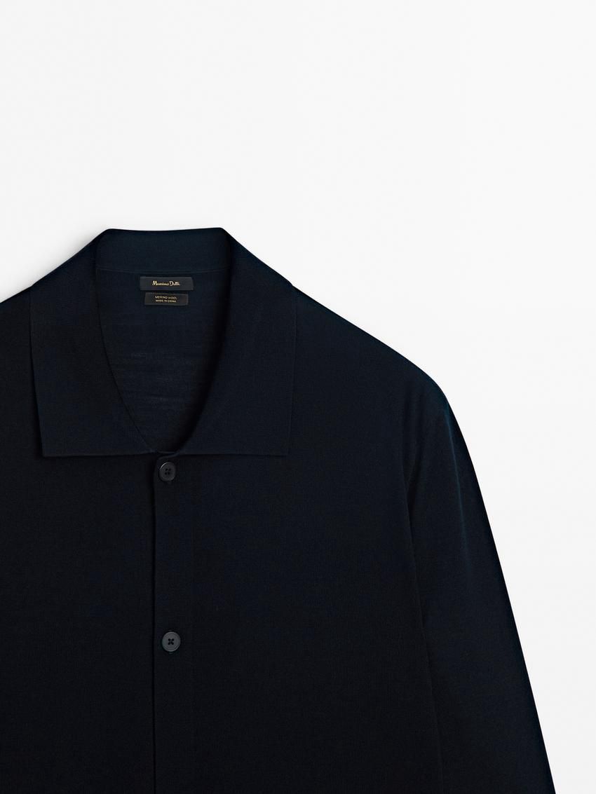 Massimo Dutti Wool Knit With Polo Men Cardigan Navy | US-JV6031428