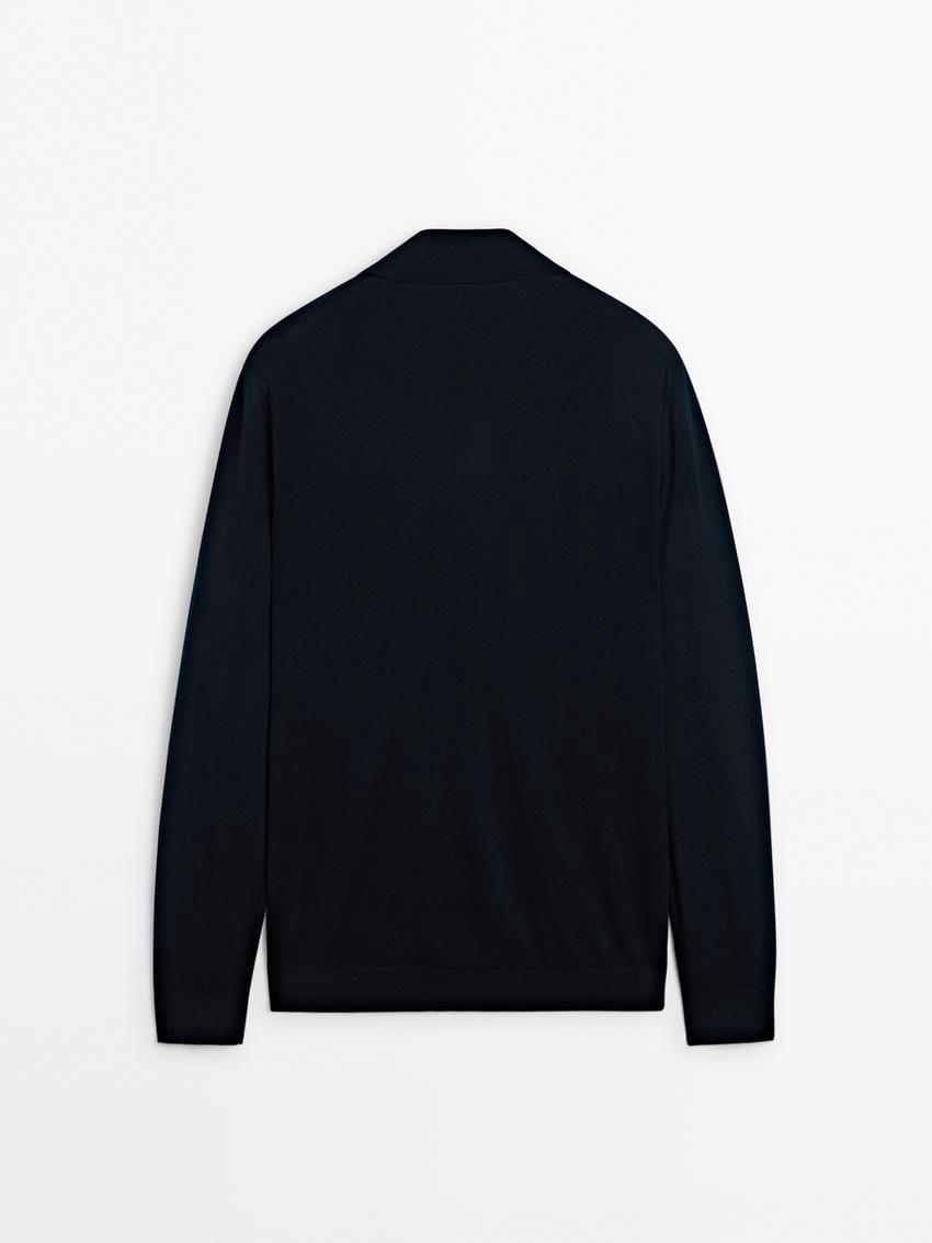 Massimo Dutti Wool Knit With Polo Men Cardigan Navy | US-JV6031428