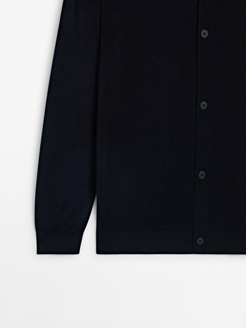 Massimo Dutti Wool Knit With Polo Men Cardigan Navy | US-JV6031428