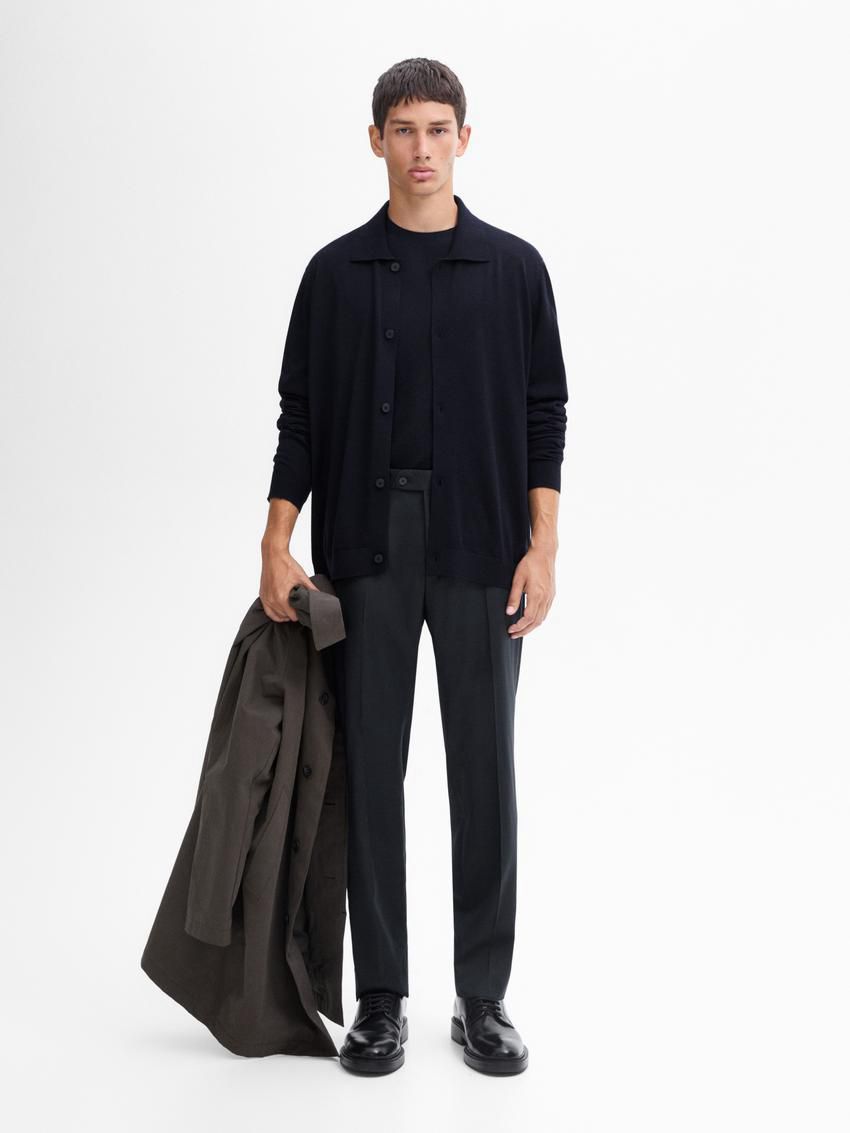 Massimo Dutti Wool Knit With Polo Men Cardigan Navy | US-JV6031428