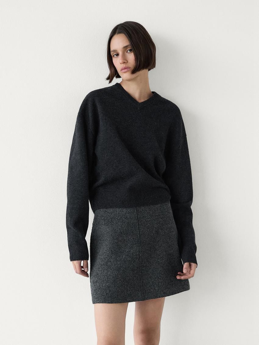 Massimo Dutti Wool Knit Women Sweater Black | US-PO2714635