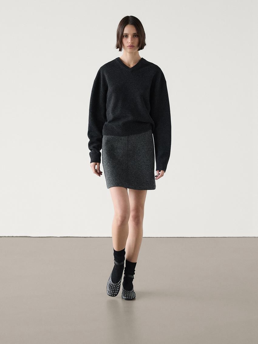 Massimo Dutti Wool Knit Women Sweater Black | US-PO2714635