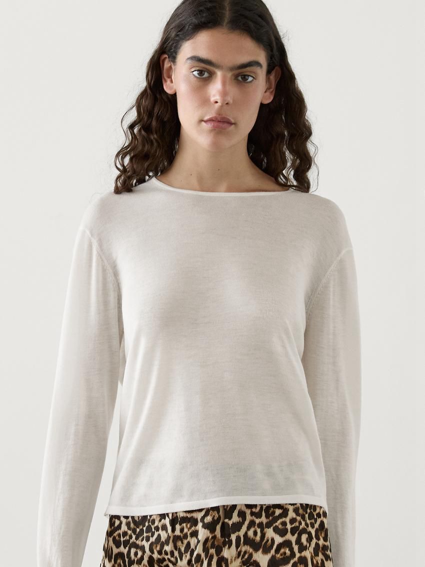 Massimo Dutti Wool Knit Women Sweater Cream | US-OA2150369