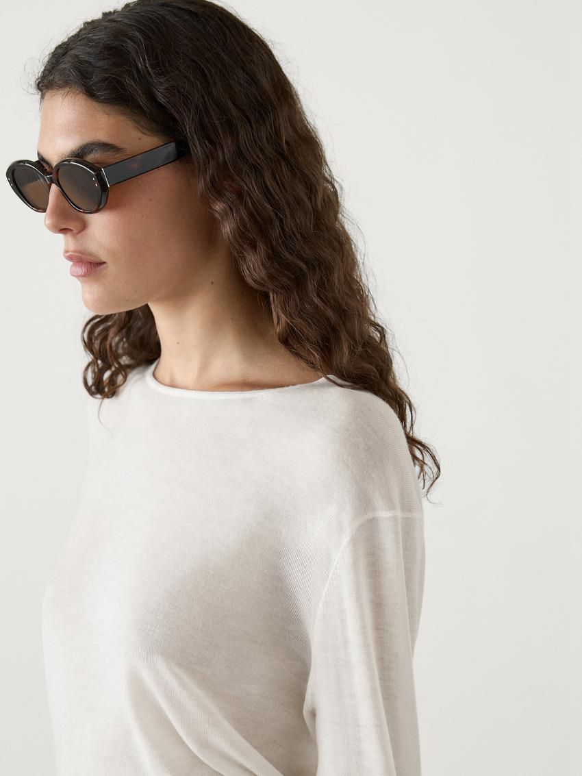 Massimo Dutti Wool Knit Women Sweater Cream | US-OA2150369
