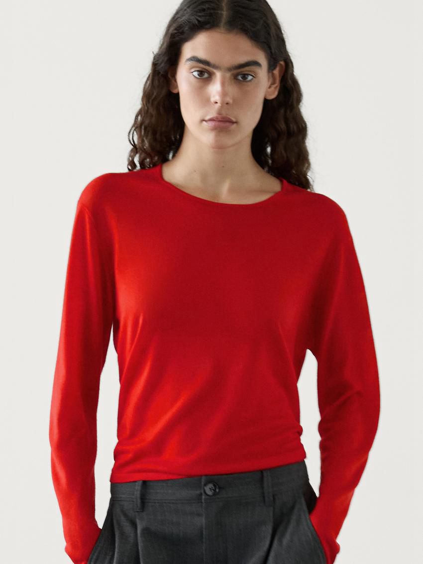 Massimo Dutti Wool Knit Women Sweater Red | US-OJ5267089