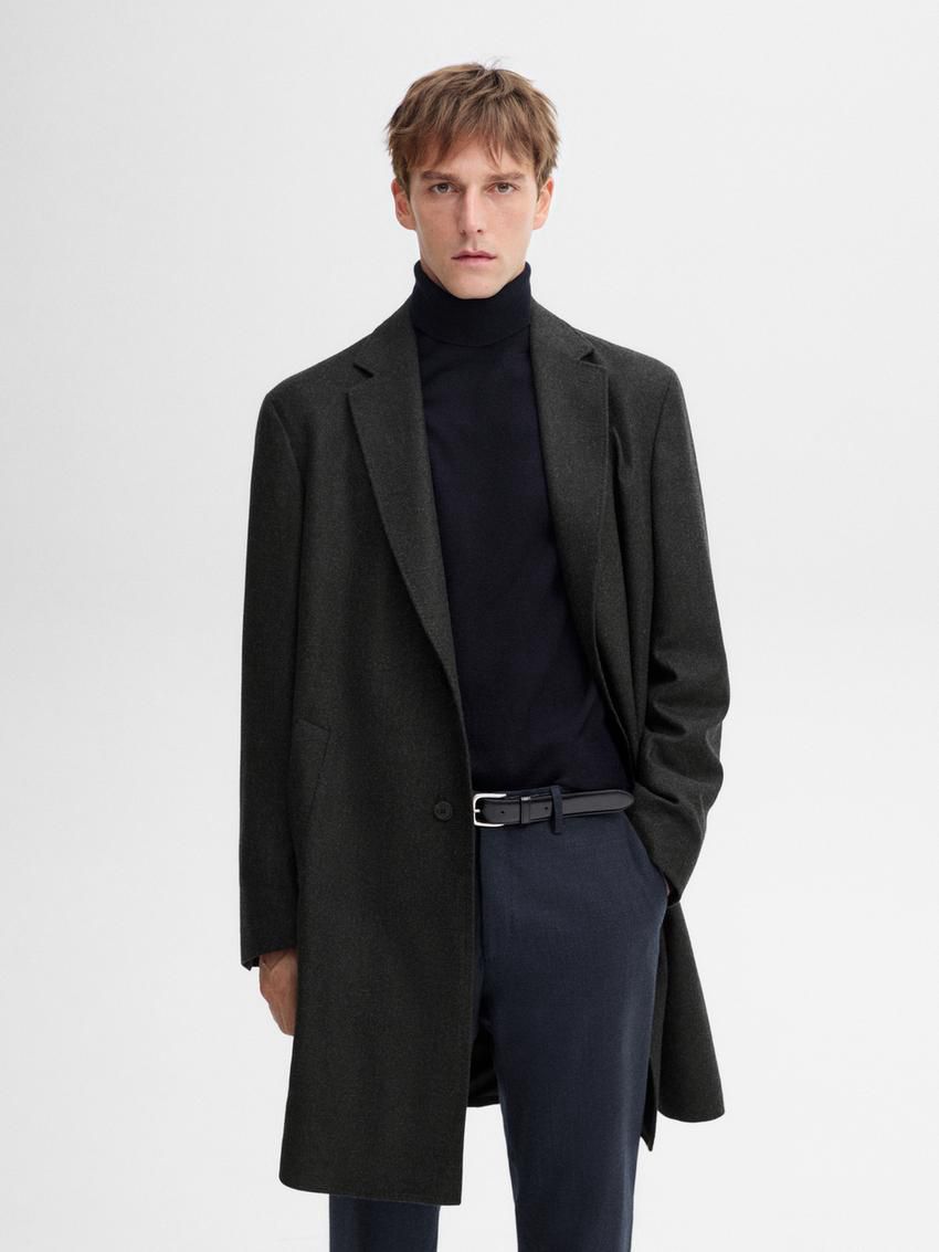 Massimo Dutti Wool Long Men Coat Dark Grey | US-DJ4865703