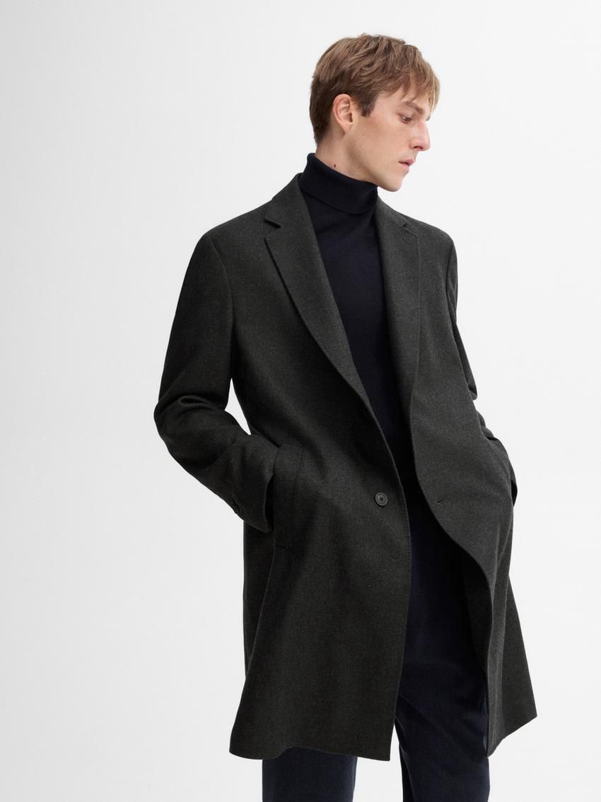 Massimo Dutti Wool Long Men Coat Dark Grey | US-DJ4865703