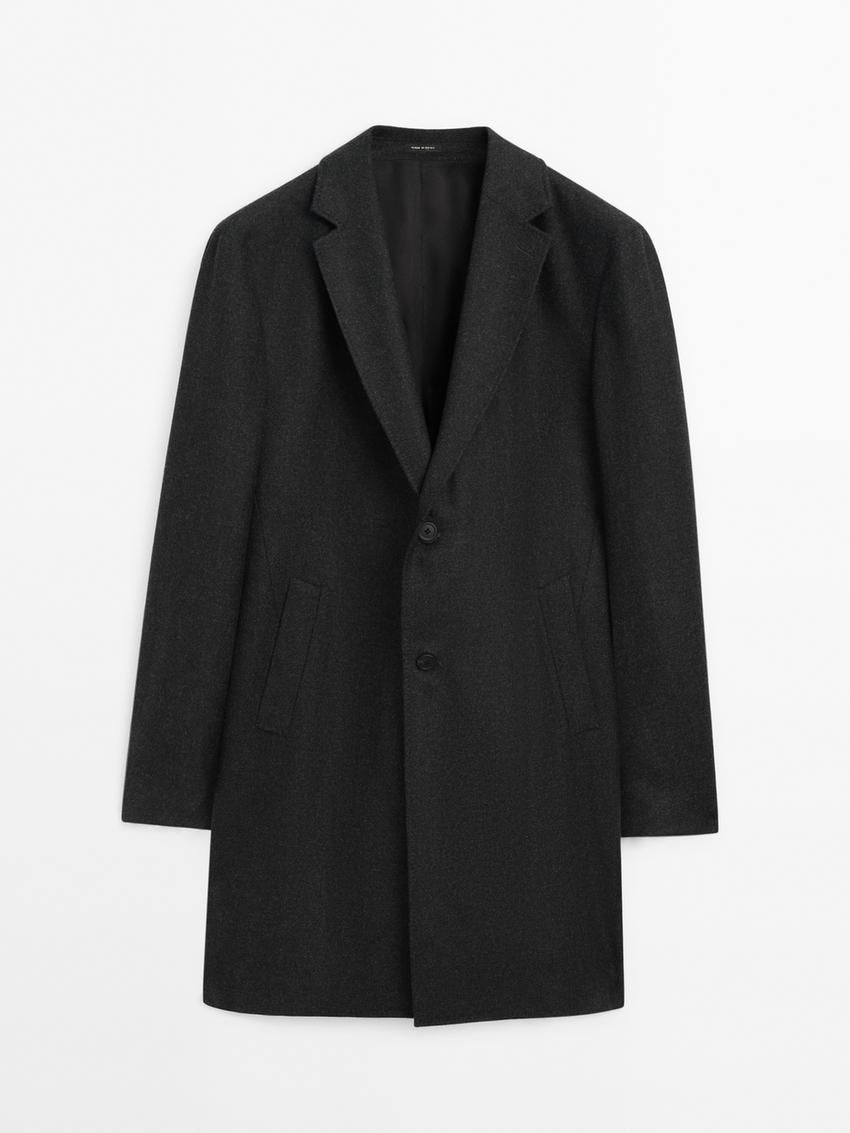 Massimo Dutti Wool Long Men Coat Dark Grey | US-DJ4865703