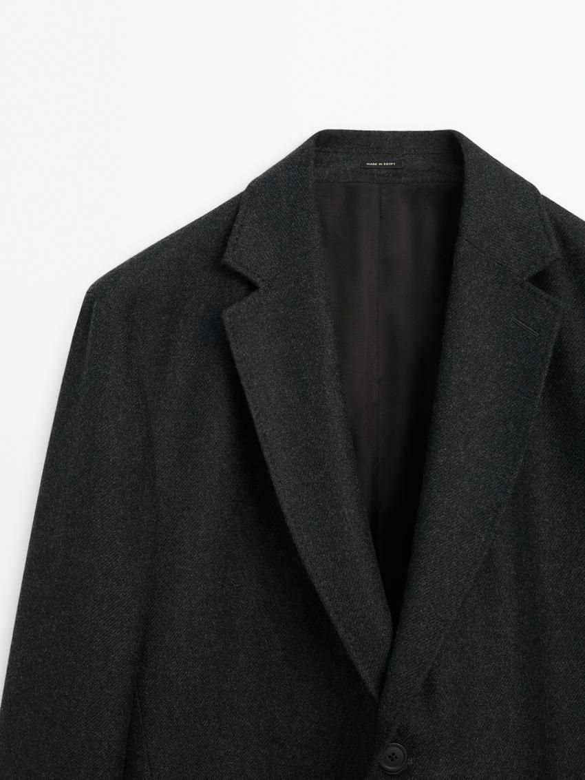 Massimo Dutti Wool Long Men Coat Dark Grey | US-DJ4865703