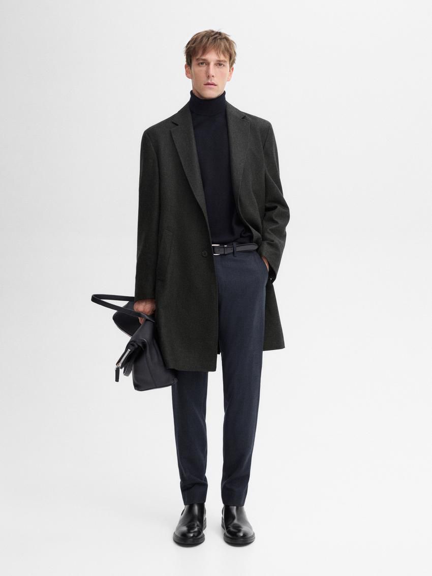 Massimo Dutti Wool Long Men Coat Dark Grey | US-DJ4865703