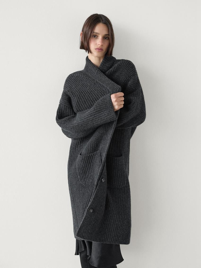 Massimo Dutti Wool Long Women Cardigan Dark Grey | US-TF3876541