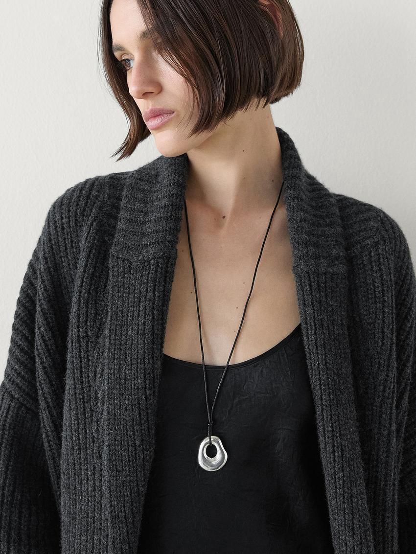 Massimo Dutti Wool Long Women Cardigan Dark Grey | US-TF3876541