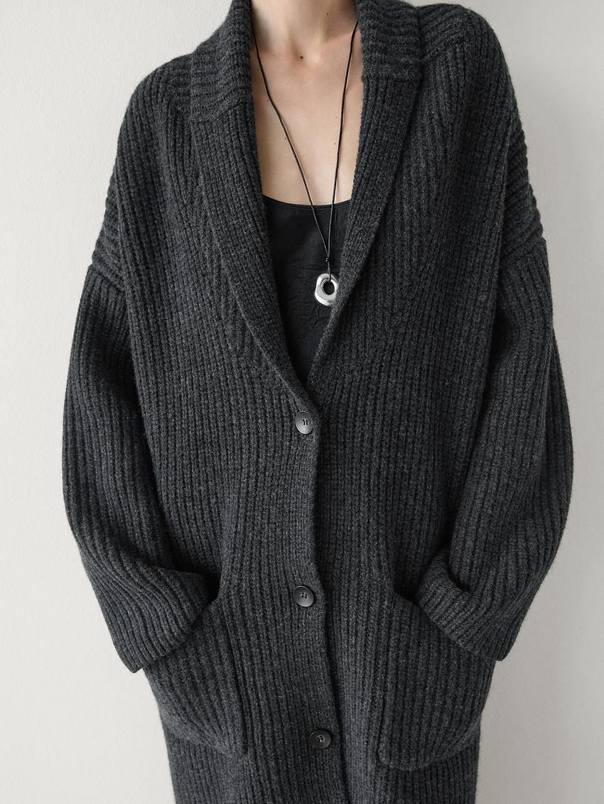 Massimo Dutti Wool Long Women Cardigan Dark Grey | US-TF3876541